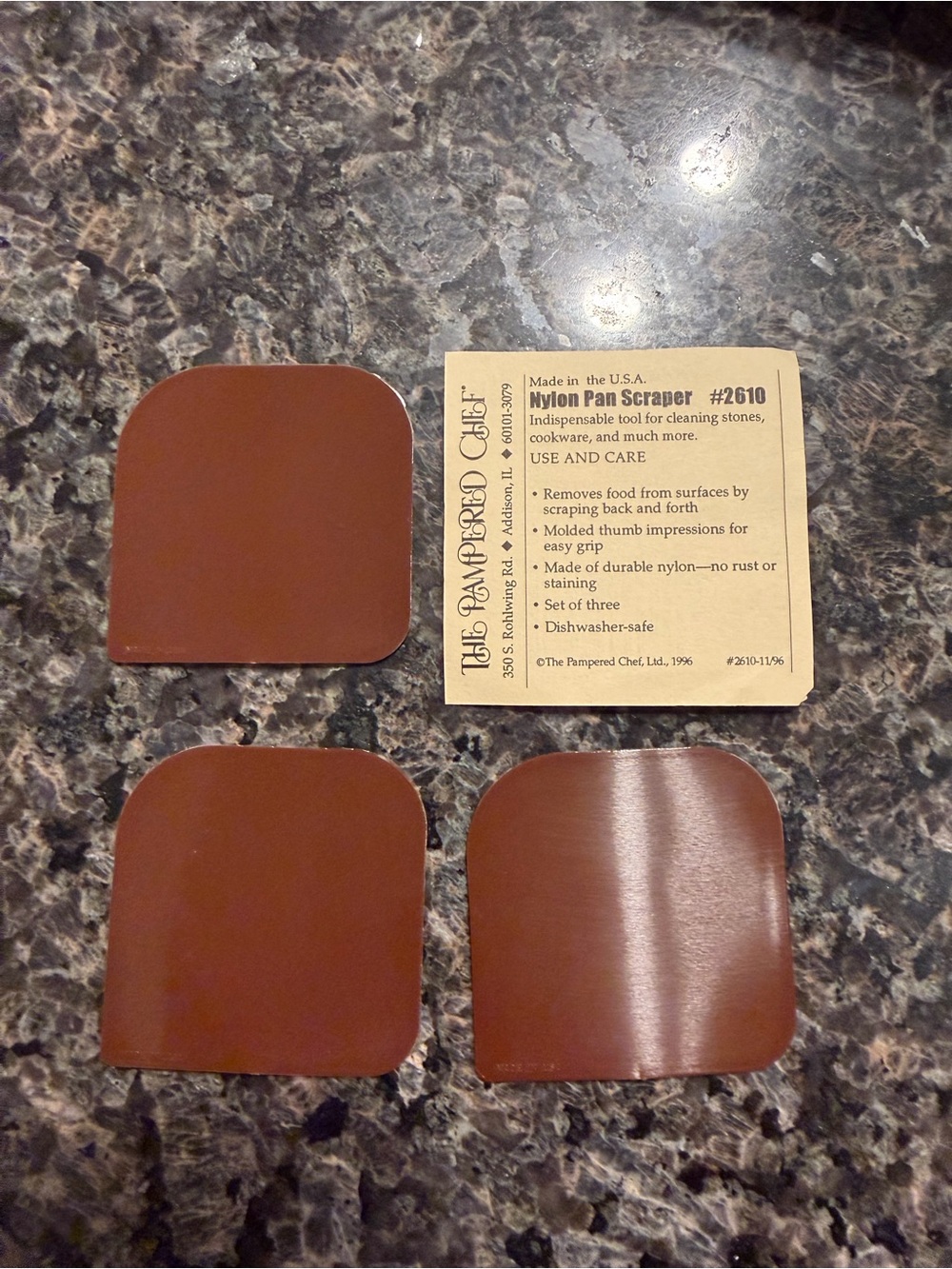Pampered Chef Pan Scrapers - Brand new set of 3 in original mini plastic bag.